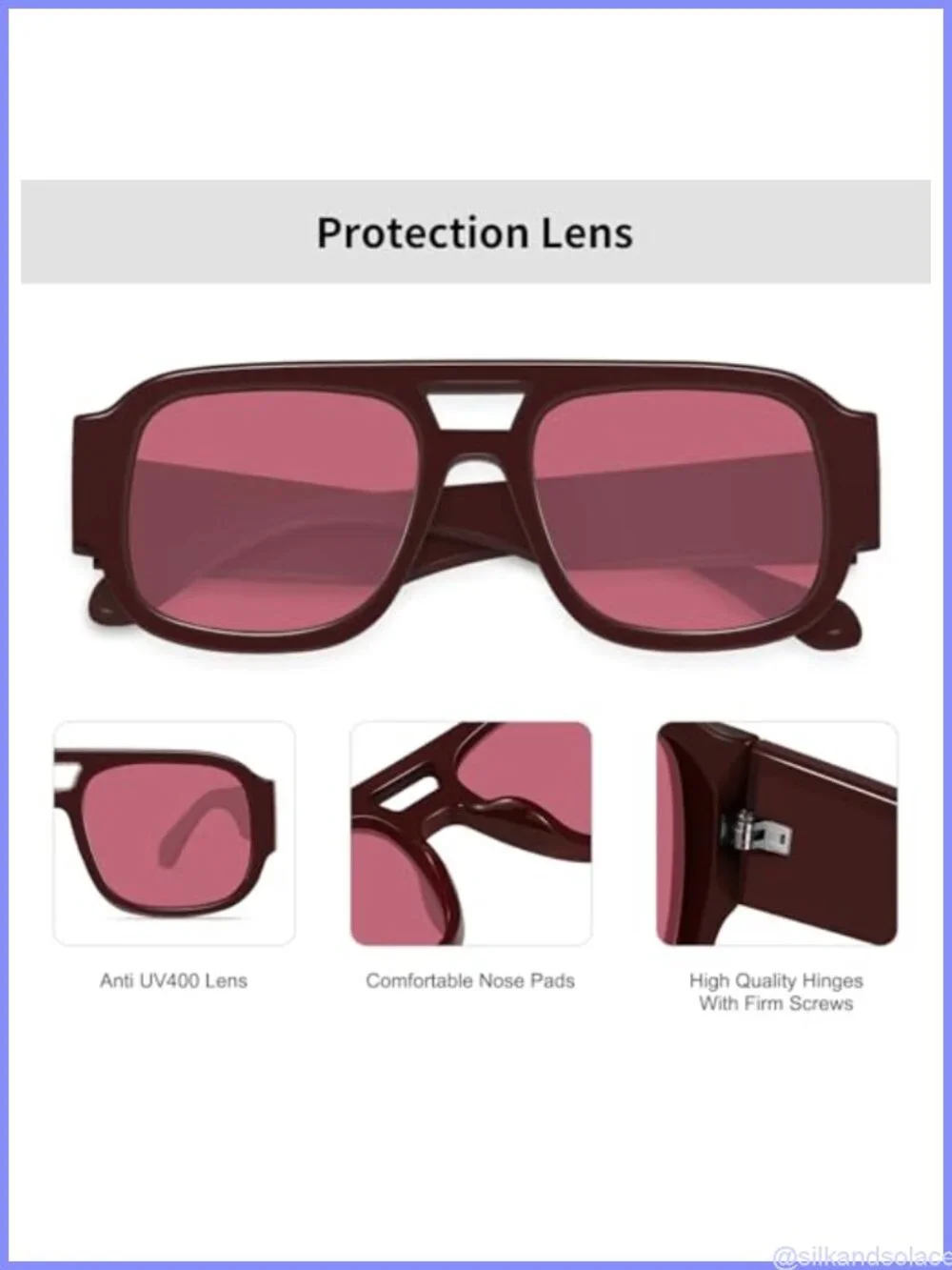 Retro Oversized Aviator Sunglasses Double Bridge UV400 Acetate